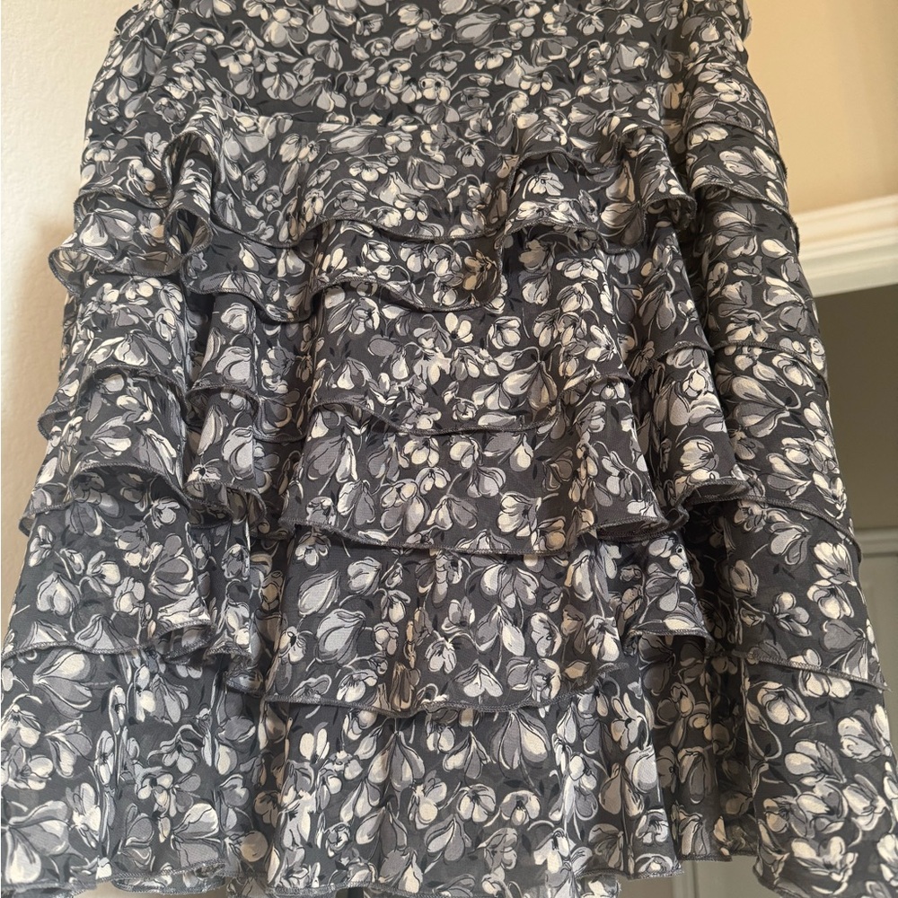 Floral Ruffle Skirt in Grey  and White